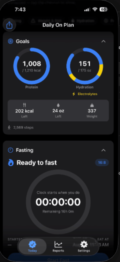 Daily On Plan goals and an optional fasting timer on iPhone.